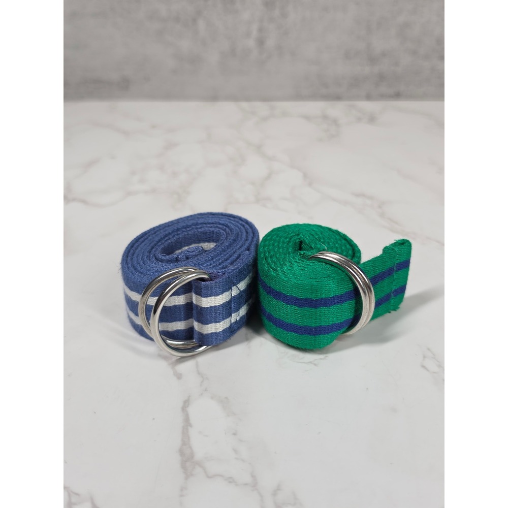 Polo Ralph Lauren Boys Striped D-Ring Belts Set of 2 Green Blue Size 10-12 - Picture 2 of 7